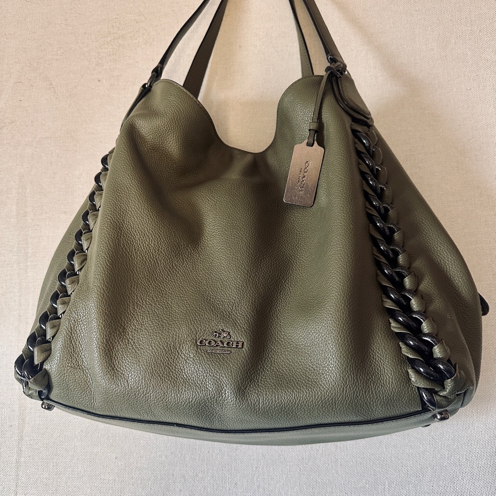COACH Edie 31 Jumbo Whiplash Pebbled Leather Turnlock Surplus Green Shoulder Bag - Picture 2 of 16